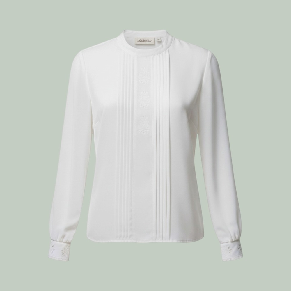 Yves St. Clair Blouse Size 10 White Long Sleeve Pintuck Embroidered Vintage